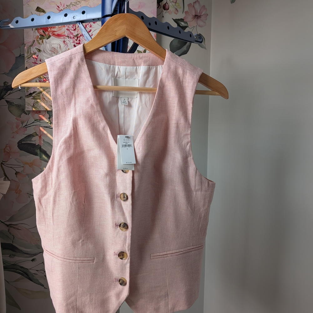 Pink Linen Banana Republic Button-Up Vest